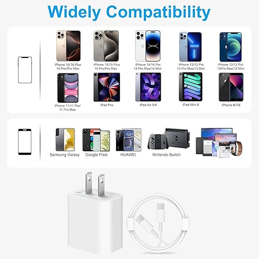 iPhone 17 16 15 Charger/6ft Type C to C Charging Cable Cord Long,USB C Fast Charging Block Plug for Apple iPhone 17 Pro Max/17 Air/16 Pro/16/15 Plus/AirPods/iPad/mini Plug Cube Birck Box Power Adapter