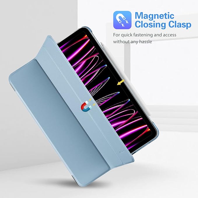 ProCase Smart Case for iPad Pro 12.9 2022/2021/2020/2018, Slim Stand Hard Back Shell Smart Cover for iPad Pro 12.9" 6th Gen/5th Gen/4th Gen/3rd Gen -SkyBlue