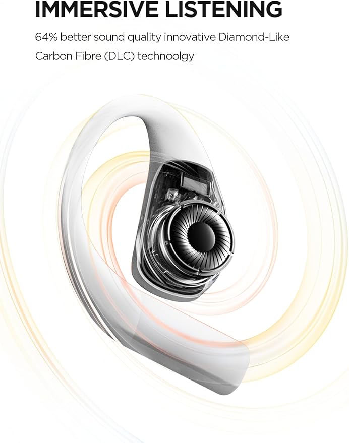 1MORE S70 Open Ear Earbuds Wireless Bluetooth, 40H Battery IPX5 Waterproof, Comfortable Lightweight Headphones for Running Gym Sports, App Control, Clear Calls, White