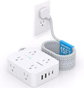 PD 30W USB C Power Strip 15Ft, HANYCONY 8 Outlets Surge Protector 4 USB (2 USB C Ports), 1080J Desk Charging Station for Multiple Devices, Flat Plug Extension Cord for College Dorm Room Essentials