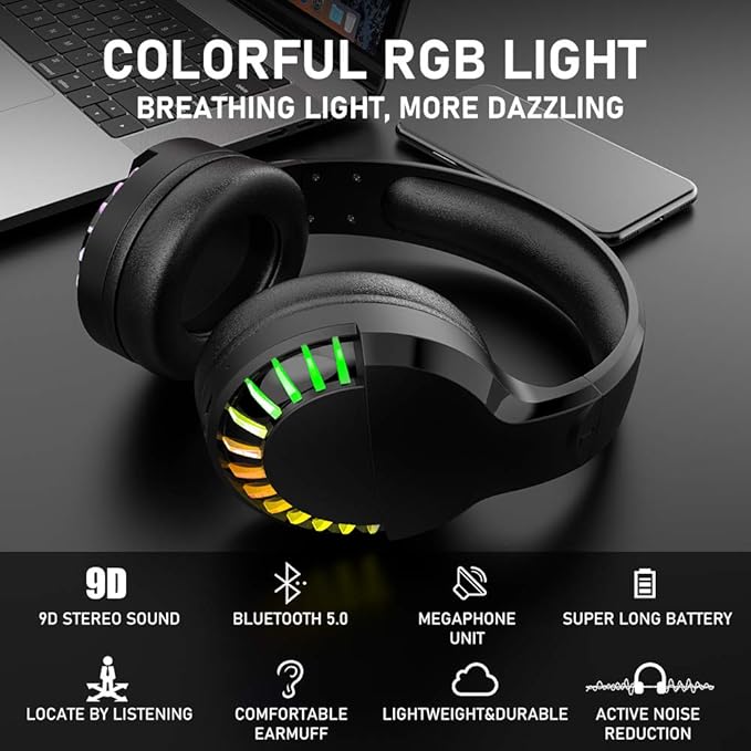 Wireless Gaming Keyboard Mouse Bluetooth Headset Kit with 16 RGB Backlit Rechargeable Battery Metal Mechanical Ergonomic Waterproof Dustproof Removable Palm Rest for Laptop PC Gamer(Rainbow RGB)