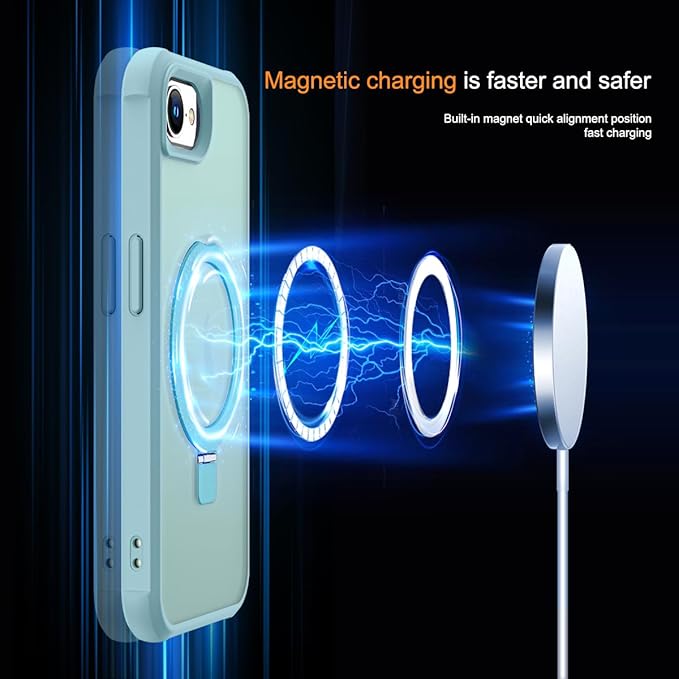 SKYLMW Compatible with iPhone 16e Case & iPhone 17e Case 6.1" with Invisible Magnetic O-Ring Stand Military-Grade Translucent Phone Cases [Compatible with Mag-Safe][Great Grip Feeling], Blue