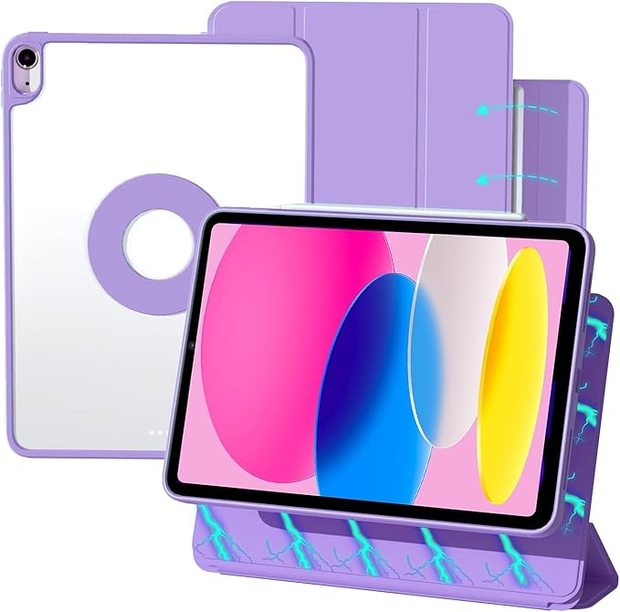 ZENLU iPad 10th 11th Generation Magnetic Case with Removable Folio Cover, Semi-Silicone Leather, Vertical Stand, Clear Back, Smart Sleep/Wake, Full Protective Case for iPad 10 & 11(A16) (Purple)