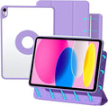 ZENLU iPad 10th 11th Generation Magnetic Case with Removable Folio Cover, Semi-Silicone Leather, Vertical Stand, Clear Back, Smart Sleep/Wake, Full Protective Case for iPad 10 & 11(A16) (Purple)