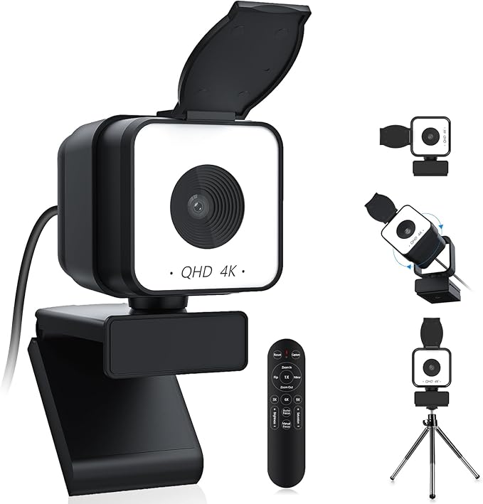 4K USB Webcam with Dual Microphones, 9X Hybrid Zoom, Auto Light Correction, 86° Wide Angle for Video Conferencing, Live Streaming, Remote Work, Compatible with PC Desktop Laptop