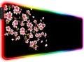 RGB Japanese Cherry Blossom Gaming Desk Mat, Computer Keyboard Large Extended Flowers LED Mouse Pad for Office and Home, 31.5×11.8 Inches, XL, Black