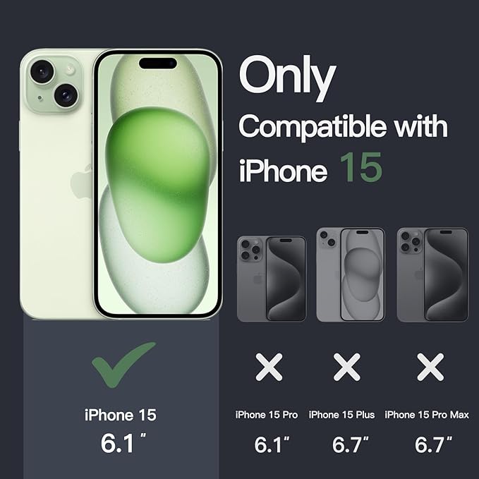 JETech Magnetic Case for iPhone 15 6.1-Inch Compatible with MagSafe Wireless Charging, Shockproof Phone Bumper Cover, Anti-Scratch Clear Back (Green)