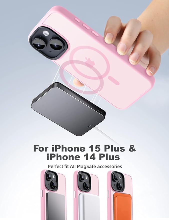 Tigowos for iPhone 15 Plus&iPhone 14 Plus Phone Case Fits MagSafe 10FT Drop Resistant Matte Skin Feeling Back Cover for iPhone 15 Plus&iPhone 14 Plus Case，Light Pink