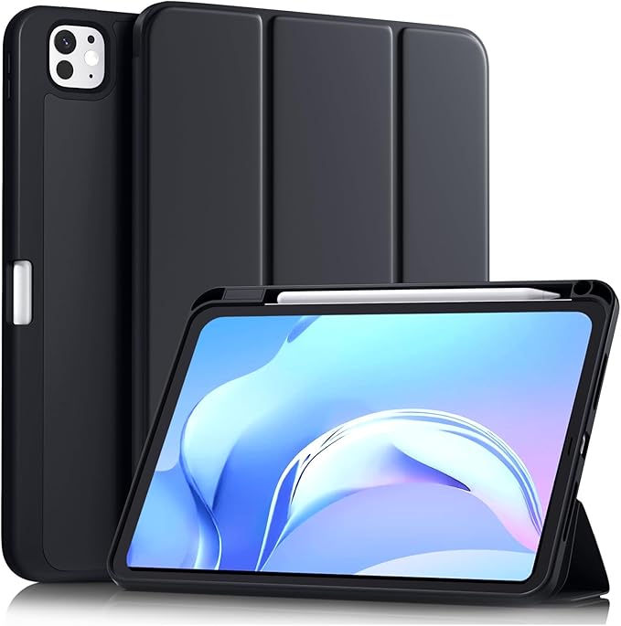 Akkerds for iPad Pro 11 Inch Case (M5/M4) 2025/2024 6th/5th Generation with Pencil Holder, for iPad Pro Case 11 Inch with Trifold Stand Protective Cover/Soft TPU Back, Auto Wake/Sleep, Black