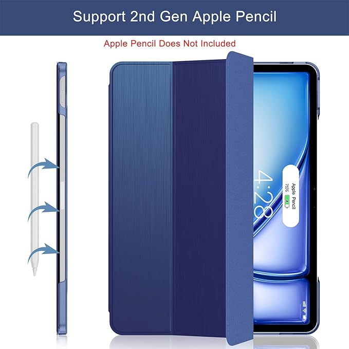 Soke Case for iPad Air 13 Inch (M3/M2) 2025/2024,iPad Pro 12.9 2022 2021(6th 5th Generation) - [Slim Trifold Stand + Auto Wake/Sleep],Protective Hard PC Back Cover (Dark Blue)