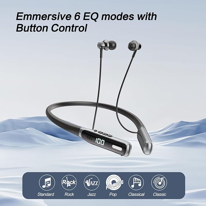 Wireless Neckband Earbuds, Neckband Bluetooth Headphones with Built-in Microphone, Bluetooth Headset Magnetic Earphones, Deep Bass, Bluetooth 5.4, 80H Playtime (Black)
