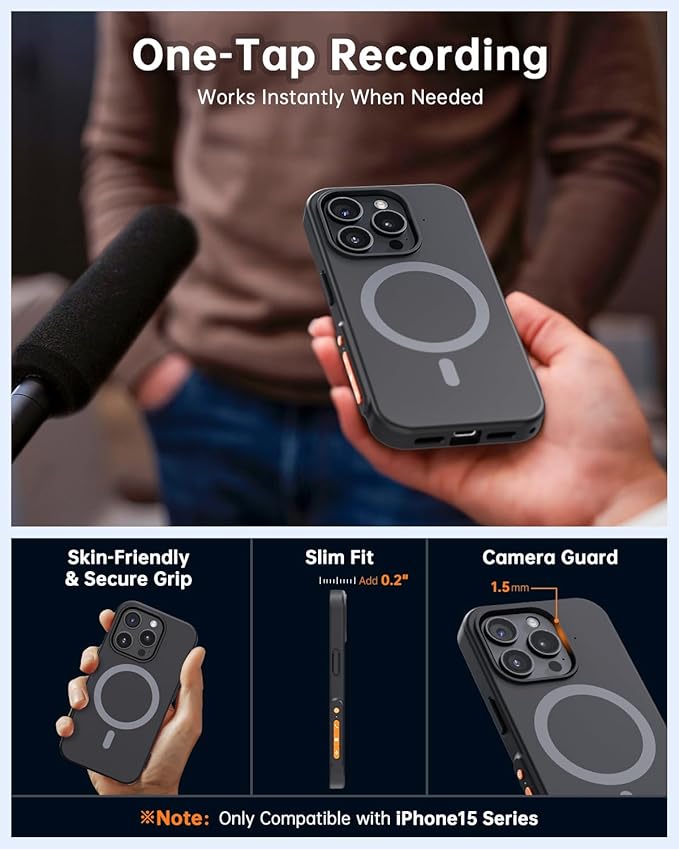 Yorlu AI Voice Recorder, AI Recorder Phone Case with Transcribe＆Summarize, AI Noise Cancellation, Support 80+ Languages, Record Anytime Anywhere for Meetings, Work, Lectures
