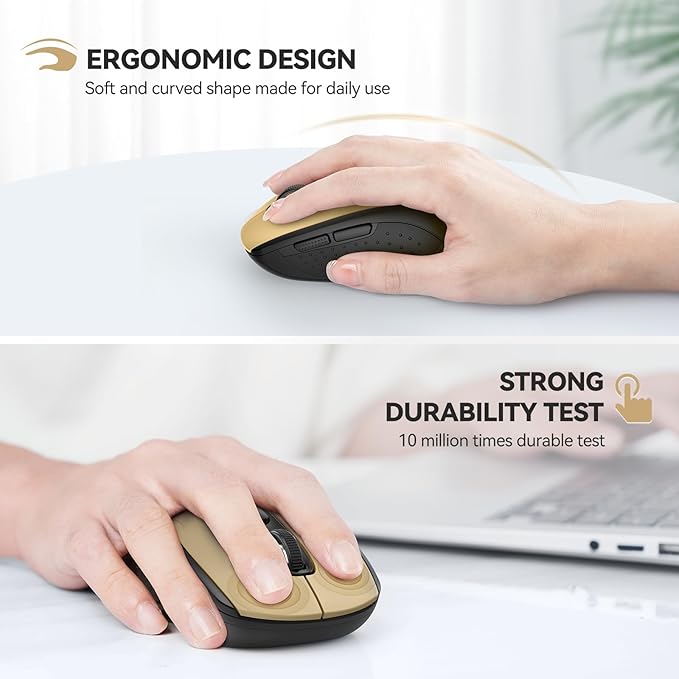 TECKNET Bluetooth Mouse, 4000DPI Wireless Mice for Laptop 2-in-1(BT 5.0/3.0+2.4Ghz) Computer Portable PC Mouse Wireless with USB Receiver for Mac (USB-A+Bluetooth, Black Gold)