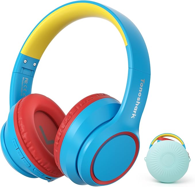 TONOSHARK Kids Bluetooth Headphones with Active Noise Cancelling, Wireless Over-Ear Headphones for Boys Girls, Foldable, Adjustable,for School Trave (Blue red)