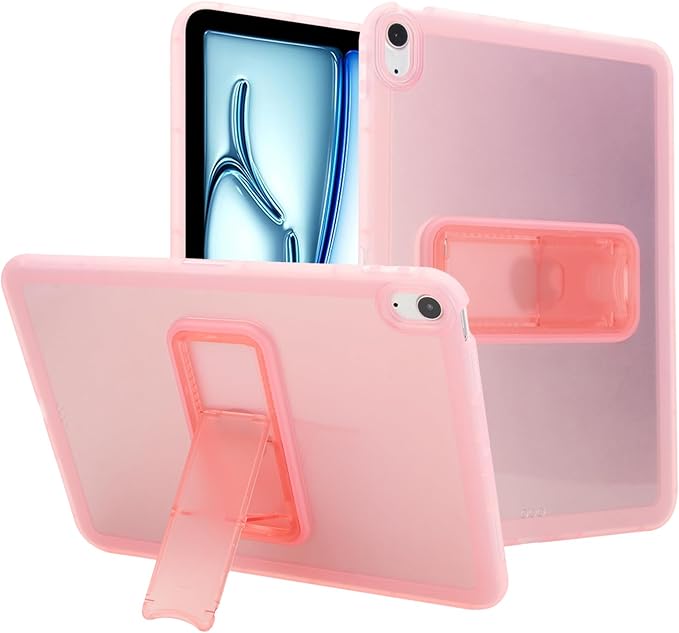 Slim Case for iPad Air 11-inch M3 M2 2025 2024, Built-in Kickstand Non-Slip Shockproof Rugged Protective for Women Men, Pink