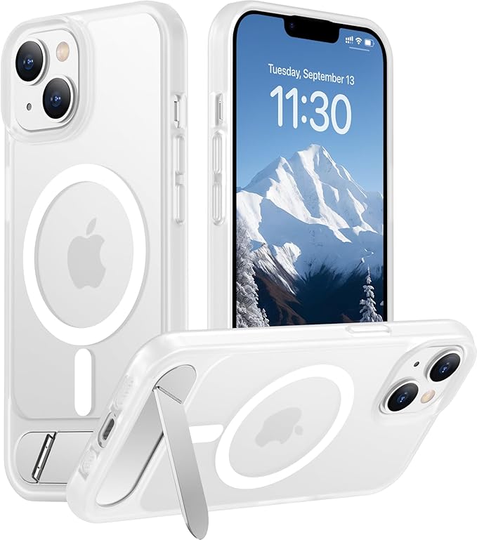 Magnetic Compatible with iPhone 14 Case/iPhone 13 Case,[Built-in Invisible Kickstand][Compatible with MagSafe][Military Grade Shockproof] Slim Translucent Matte Phone Case for iPhone 14/13 6.1"