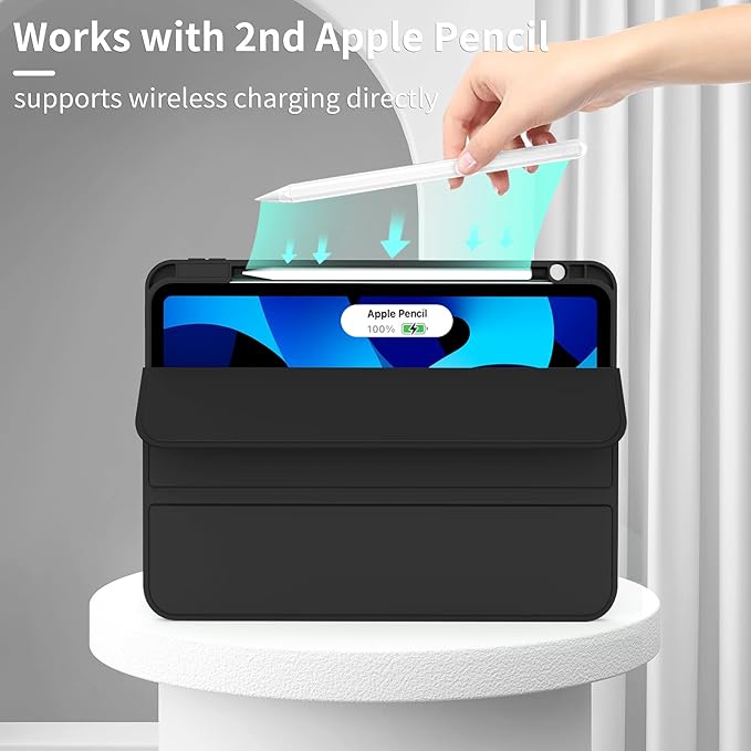 Case for iPad Air 11-Inch M4/M3/M2 2026/2025/2024, iPad Air 5/4 (2022/2020 5th/4th Generation 10.9-Inch) with Pencil Holder, Slim Stand Soft Back Support Touch ID, Auto Wake/Sleep, Black