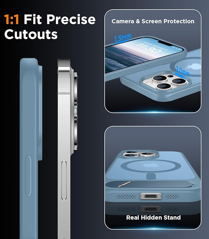 Magnetic Compatible with iPhone 13 Pro Case, [Built-in Invisible Kickstand][Compatible with MagSafe][Military Grade Shockproof] Slim Translucent Matte Phone Case for iPhone 13 Pro 6.1"