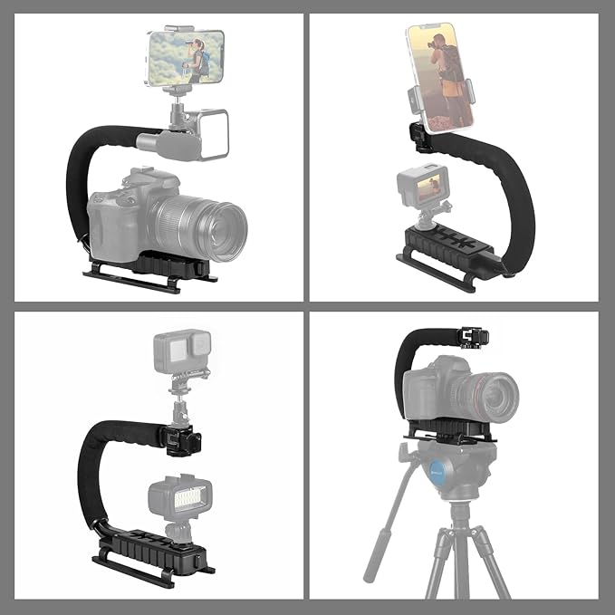 PULUZ Video Action Handheld Stabilizer, U/C Shape Video Action Stabilizing Handle Grip with Cold-Shoe Mount for All Camera Action Camera Camcorder and Smartphones