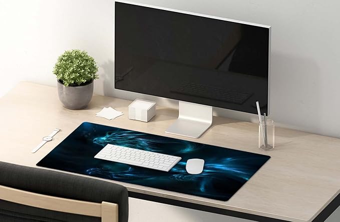 SSOIU Extended Mouse Pad, XXL Gaming Mouse Pads, Large Big Mousepad Laptop Computer Keyboard Mat Desk Pad with Non-Slip Base Stitched Edge for Gaming Office, 35.5 x 15.7 inch, Blue Dragon