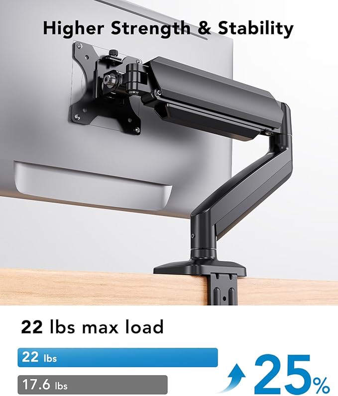 HUANUO Single Monitor Mount, Adjustable Monitor Arm for 13–34 Inch Screen Up to 22lbs, C-Clamp & Grommet Base, Ergonomic Stand for Work and Gaming, VESA 75x75mm or 100x100mm