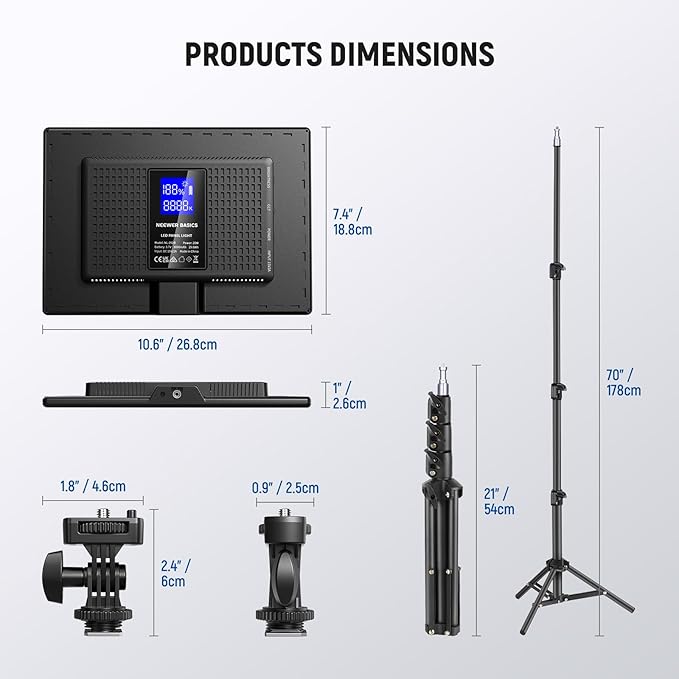 NEEWER BASICS 13" LED Video Light Panel, 2 Pack Studio Lighting Kit with Tripod Stands, Bi Color Photo Key Light for Streaming Photography Podcast Recording, 2400Lux 3200-5600K CRI97+ 8000mAh, NL-192B