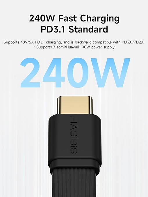 Hagibis 180 Degree Short Flat USB 4 Cable, 240W Fast Charging U-Type USB-C Cable, 80Gbps Data Transfer, 8K@60Hz Video Display for iPhone 17 16 15 Pro Max, Thunderbolt 5/4/3 Hub, External SSD (0.18ft)