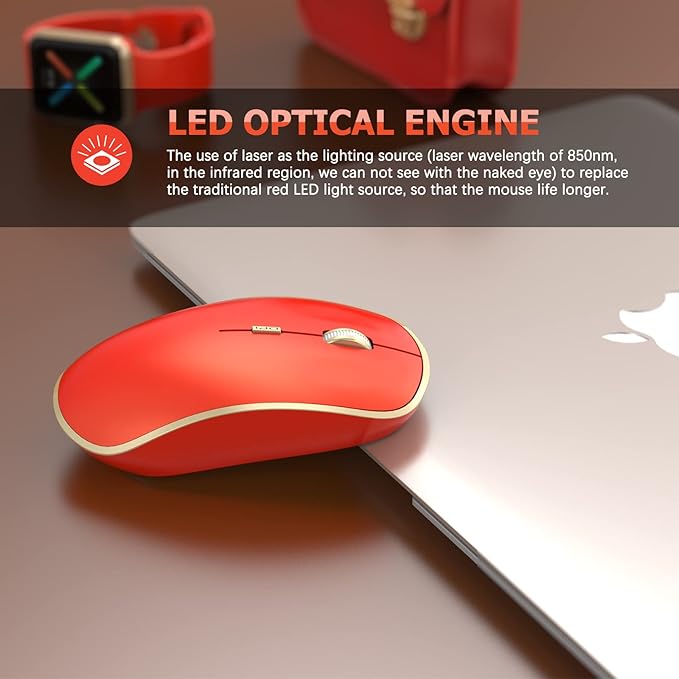 JOYACCESS Wireless Gaming Mouse, Slim Portable USB Mouse for Laptop, Computer, PC (Orange Red)