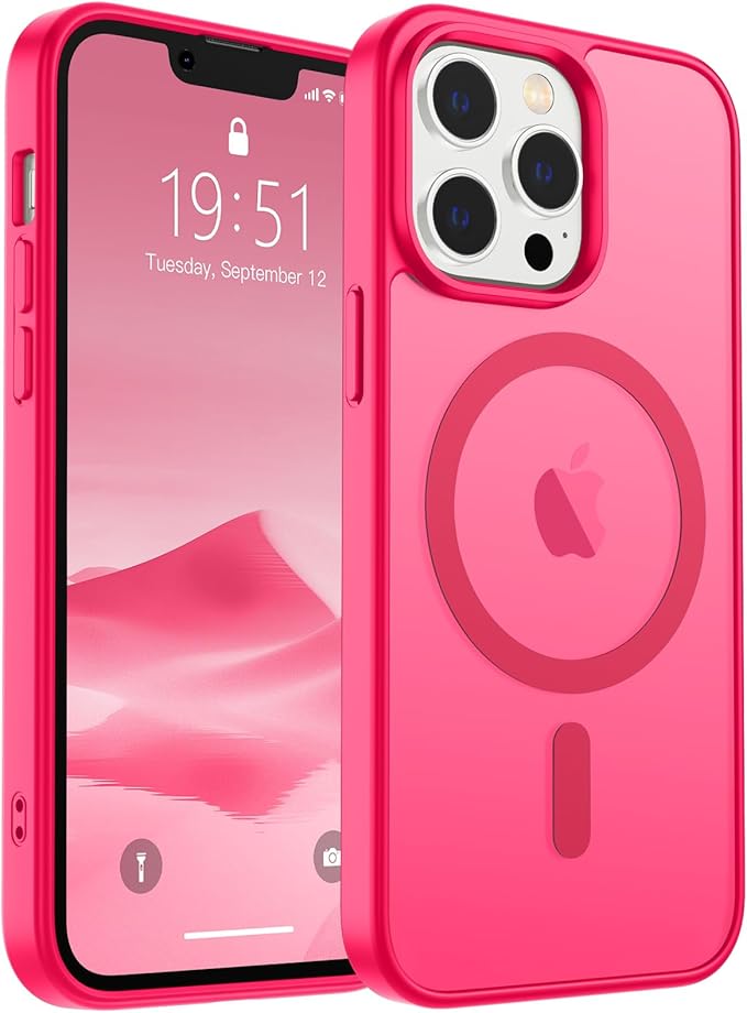 SUPFINE Magnetic for iPhone 13 Pro Case (Compatible with MagSafe) (Military Grade Drop Protection) Slim Translucent Matte Shockproof with Anti-Fingerprint Phone Case,Hot Pink