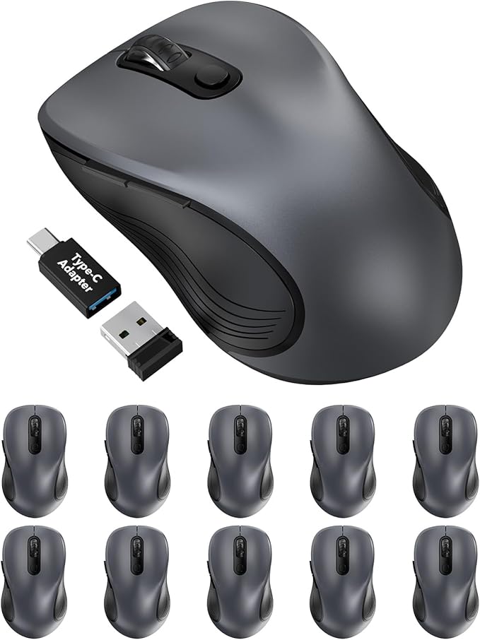 Trueque Wireless Mouse for Laptop, 2.4GHz Ergonomic Computer Mouse with Back & Forward Buttons, 3 Adjustable DPI Levels, 6 Buttons, Optical USB Cordless Mice for Windows PC (Space Gray, 10 Pack)