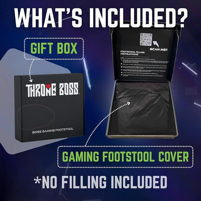 Throne Boss Gaming Footstool - Cover ONLY No Filling - Matching Bean Bag Chair Pouf/Ottoman - Round Gamer Foot Stool Footrest with Drink Holder (Green)