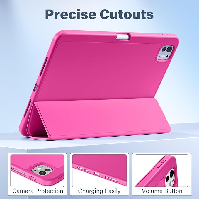 Akkerds for iPad Pro 11 Inch Case (M5/M4) 2025/2024 6th/5th Generation with Pencil Holder, for iPad Pro Case 11 Inch with Trifold Stand Protective Cover/Soft TPU Back, Auto Wake/Sleep, Rose