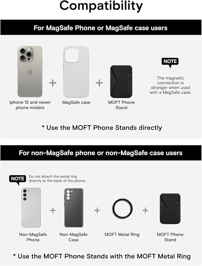 MOFT Magnetic Wallet Stand Compatible with iPhone 17/16/15/14/13/12 Series, Angle Adjustment & Magsafe Compatible MOVAS Phone Stand,Jet Black