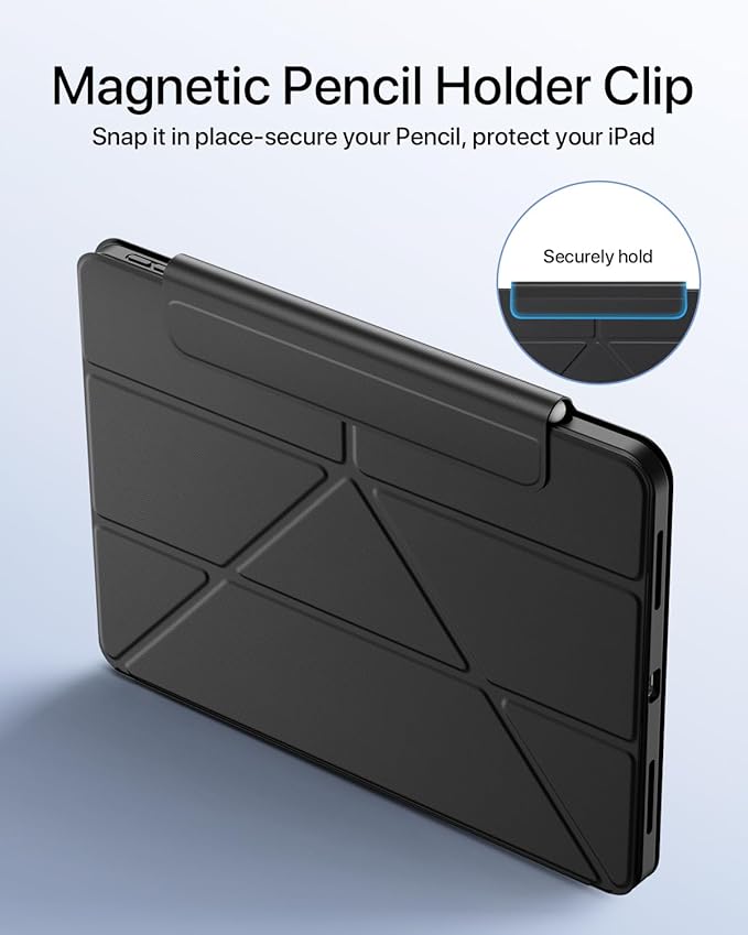 for iPad Pro 13 inch Case M5/M4 (2025/2024), Multi-Angle Y Fold Stand Magnetic Premium PU Leather Full Protective Case with Hidden Pencil Holder (Midnight Black)