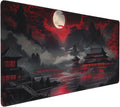 Japanese Mouse Pad Large Riverside Full Moon Desk Mat Black Red Mouse Pad Gaming 35.4"x15.7" Long Keyboard Pad Mouse Mat with Stitched Edges Non-Slip Base Computer Pc Desk Pad for Office Work Home