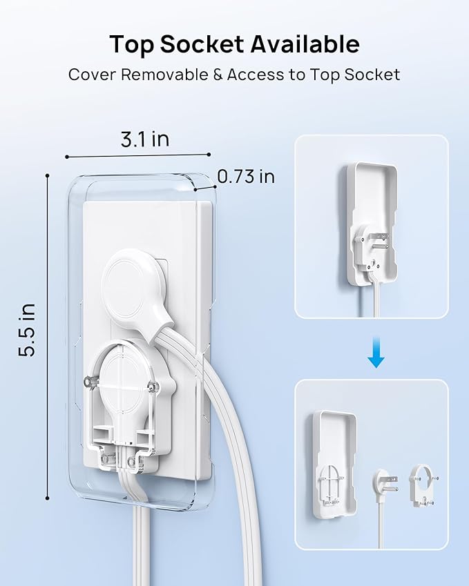 TROND Flat Outlet Cover Extension Cord, 3 AC Widely Spaced with 2 USB C Charger, 5FT Plug Concealer Power Strip, Wall Mount Behind TV, Hidden Under in-Drawer Desk Cabinet Vanity Counter