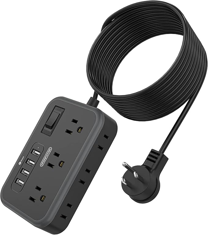 NTONPOWER 6 Widely Spaced Outlet(2 Side) Power Strip with 4 USB Ports, Extension Cord 15 Ft