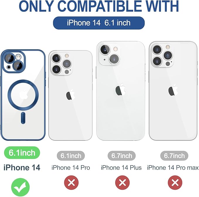 Hython Magnetic Clear for iPhone 14 Case with Camera Lens Protector [Compatible with MagSafe] Luxury Plating Edge Slim Soft TPU Cover Protective Phone Case for iPhone 14 6.1", Matte Deep Blue