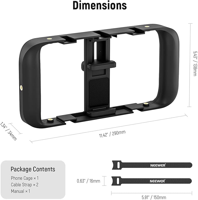 NEEWER Mobile Phone Video Rig, Mobile Phone Grip Stabiliser Cage with Cold Shoe and 1/4 Inch Thread, Video Recording Film Rig, Compatible with iPhone 16 15 Pro Max Plus 14 13 Mini X XS Max XR