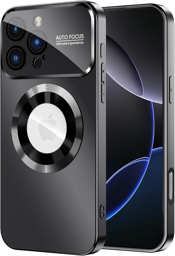 MAKAVO Magnetic for iPhone 16 Pro Max Case, Compatible with MagSafe, Built-in Camera Lens Protector, Logo View, Military Grade Drop Protection Phone Cover, Black
