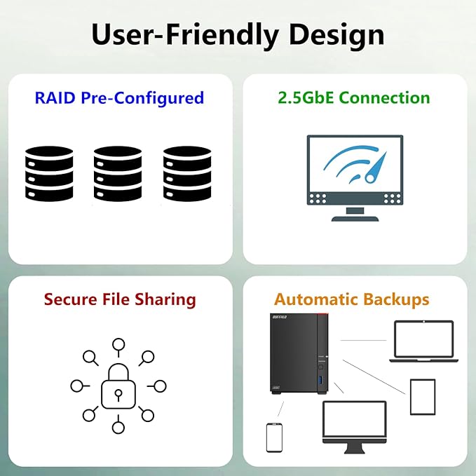 BUFFALO LinkStation 720 16TB 2-Bay Home Office Private Cloud Data Storage with Hard Drives Included/Computer Network Attached Storage/NAS Storage/Network Storage/Media Server/File Server