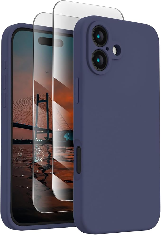 FireNova Designed for iPhone 16 Case, Silicone Upgraded [Camera Protection] Phone Case, Soft Anti-Scratch Microfiber Lining Inside, 6.1 inch, Navy Blue