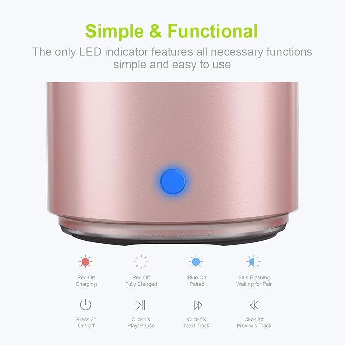 EWA Travel Case Packed, A106 Pro Portable Bluetooth Speaker with Custom Bass Radiator, Brief Design, IP67 Waterproof, Perfect Mini Speaker for Shower, Room, Bike, Car (Rosegold)