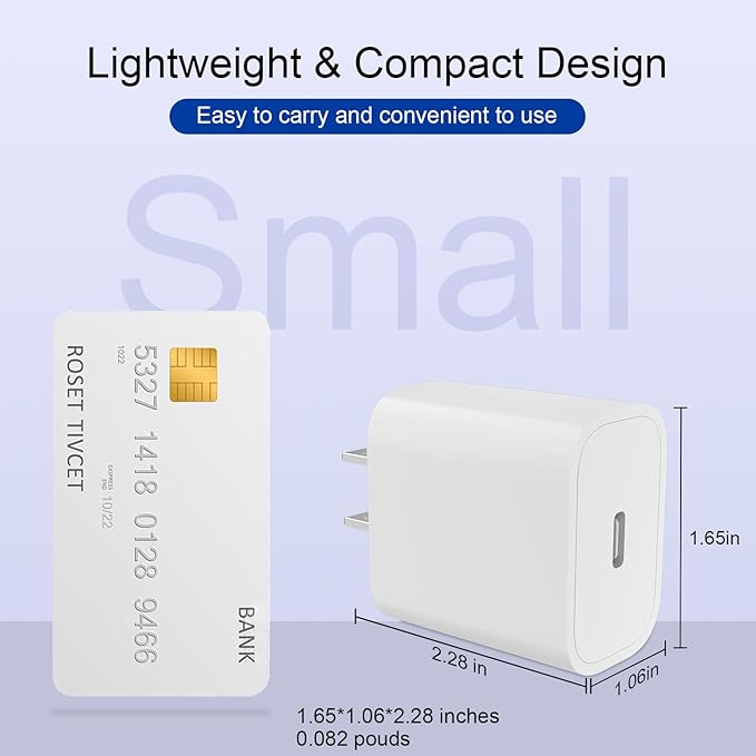 20W USB C Fast Charger Block, Compact PD 3.0 Wall Charger for iPhone 17/16/15/iPad Pro, Universal Compatibility, Travel Essential, 3X Faster Than 5W Charger