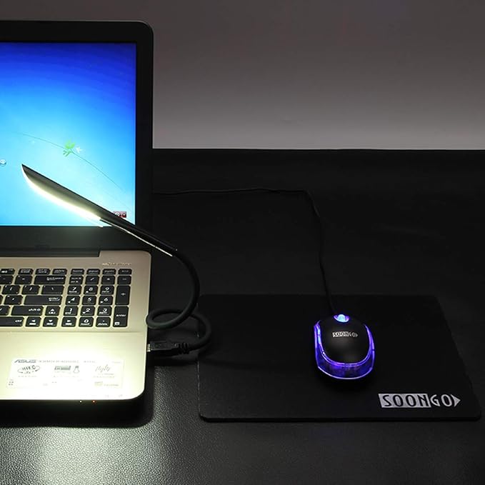 SOON GO Mini Mouse Pad Kids Mice for Laptop USB LED Light 3 in 1 Gift Combo Mouse Pad Non-Slip Rubber Base USB Reading Lamp with Dimmable Touch Switch and Flexible Gooseneck for Laptop Home Office