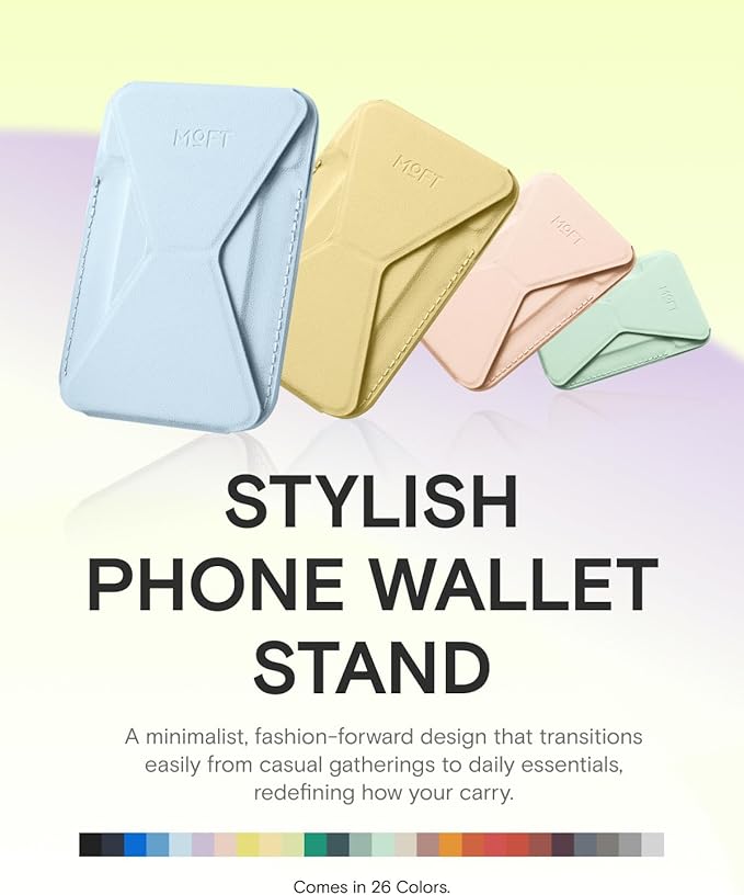 MOFT Magnetic Wallet Stand Compatible with iPhone 16/15/14/13/12 Series, Angle Adjustment & Magsafe Compatible MOVAS Phone Stand, Soothing Mist
