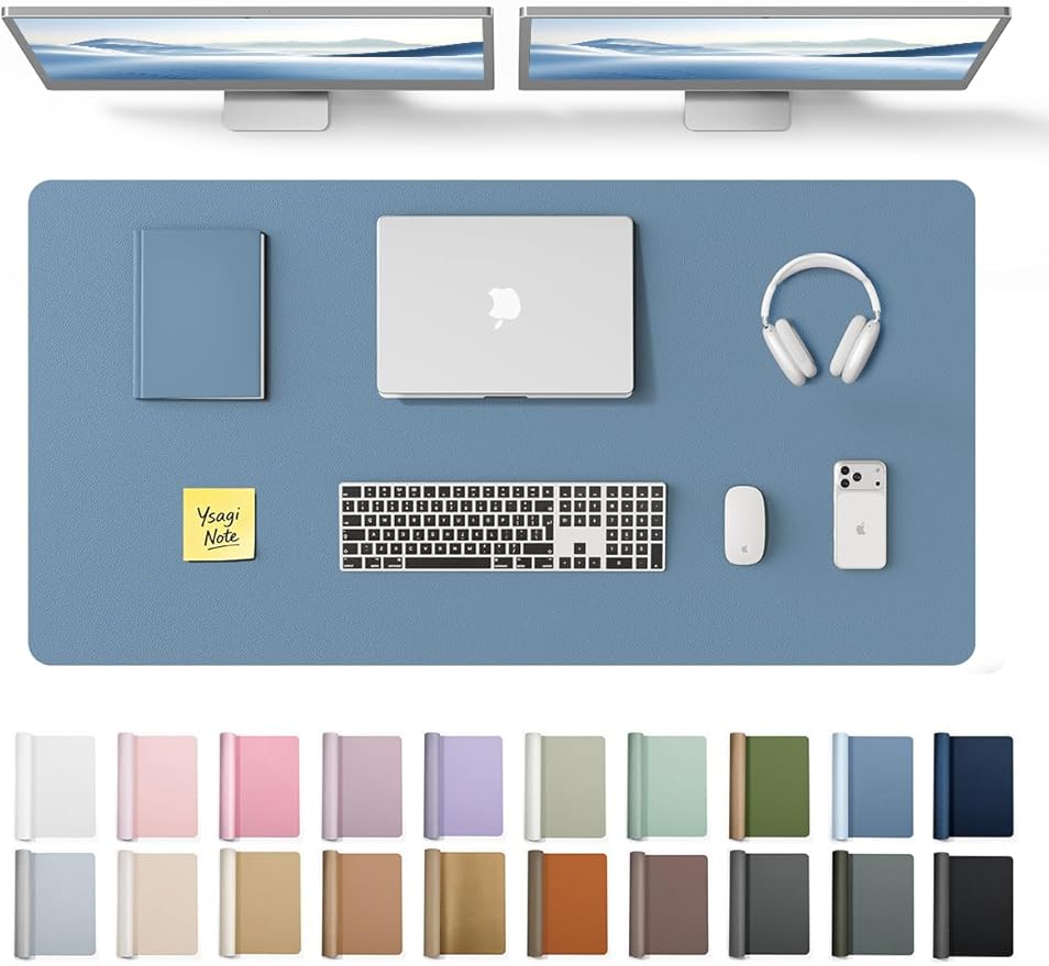 YSAGi Leather Desk Protector, Office Mat, Large Mouse Mat, Non-Slip PU Leather Blotter, Laptop Desk Pad, Waterproof Writing Pad for Office and Home (Blue, 47.2" x 23.6")