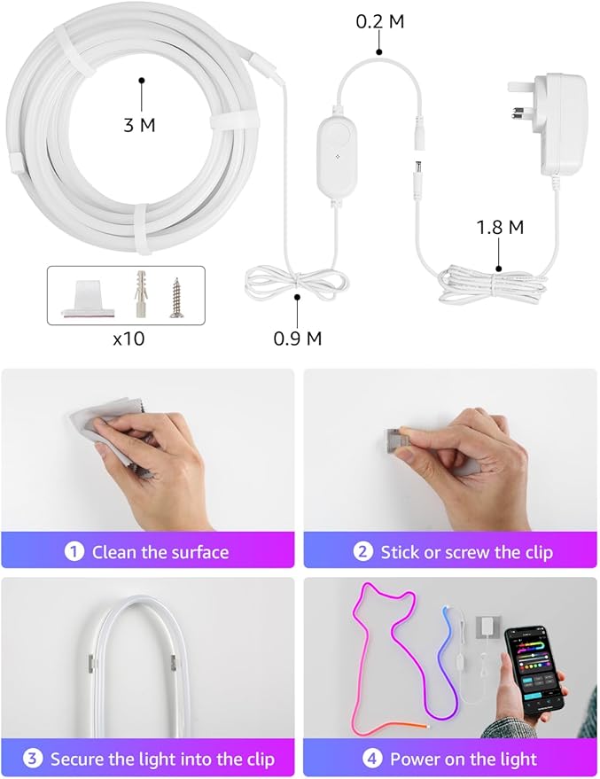 Lepro N1 AI Smart RGB Rope Lights for Christmas, Personalized AI Lighting Designer, LightBeats Music Sync, Color Segment DIY, Voice Control Via App, 9.84ft Wi-Fi & Bluetooth LED Strip Lights
