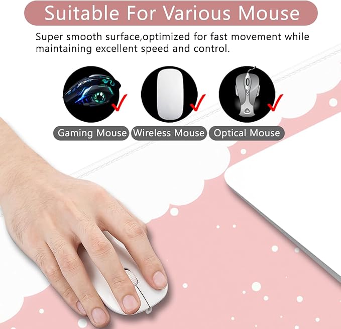 Pink Large Gaming Mouse Pad Cat Desk Pad XXL Cute Mouse Mat 35x15.7x0.12 inch Desk Accessories Kawaii Keyboard Pad (Pink -6)