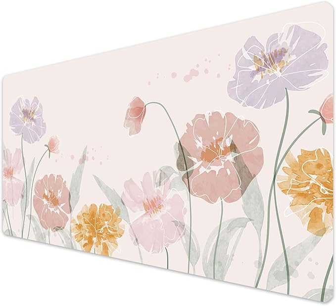 French KOKO Desk Mat, Large Desk Pad Large Mouse Pad Cute Big Desk Pad XXL Extended Gaming Mouse Pad for Desk Rubber Base Mousepad Mat for Work Game Girls (Soft Flowers, 36" x 16.5")